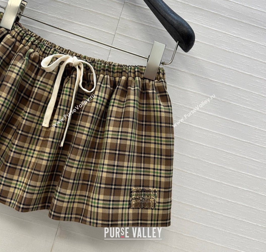 Miu Miu Cotton Plaid Mini Shorts Brown/Yellow/Green 2025 MM101404 (QI-251014006)