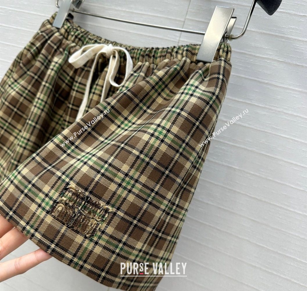 Miu Miu Cotton Plaid Mini Shorts Brown/Yellow/Green 2025 MM101404 (QI-251014006)