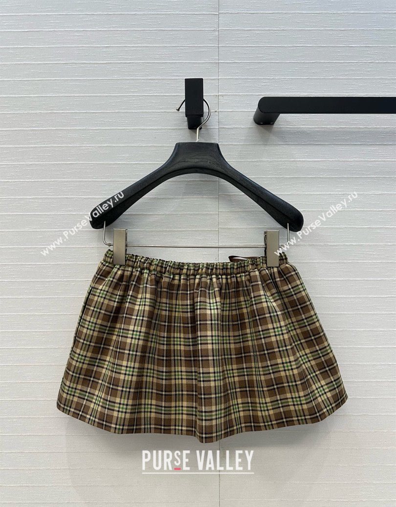 Miu Miu Cotton Plaid Mini Shorts Brown/Yellow/Green 2025 MM101404 (QI-251014006)
