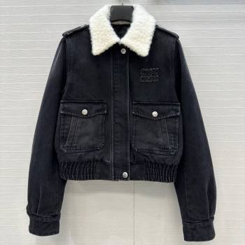 Miu Miu Denim Jacket with Cotton Padded Black 2025 MM101421 (QI-251014050)