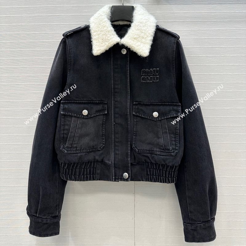 Miu Miu Denim Jacket with Cotton Padded Black 2025 MM101421 (QI-251014050)