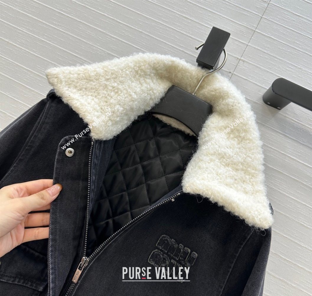 Miu Miu Denim Jacket with Cotton Padded Black 2025 MM101421 (QI-251014050)