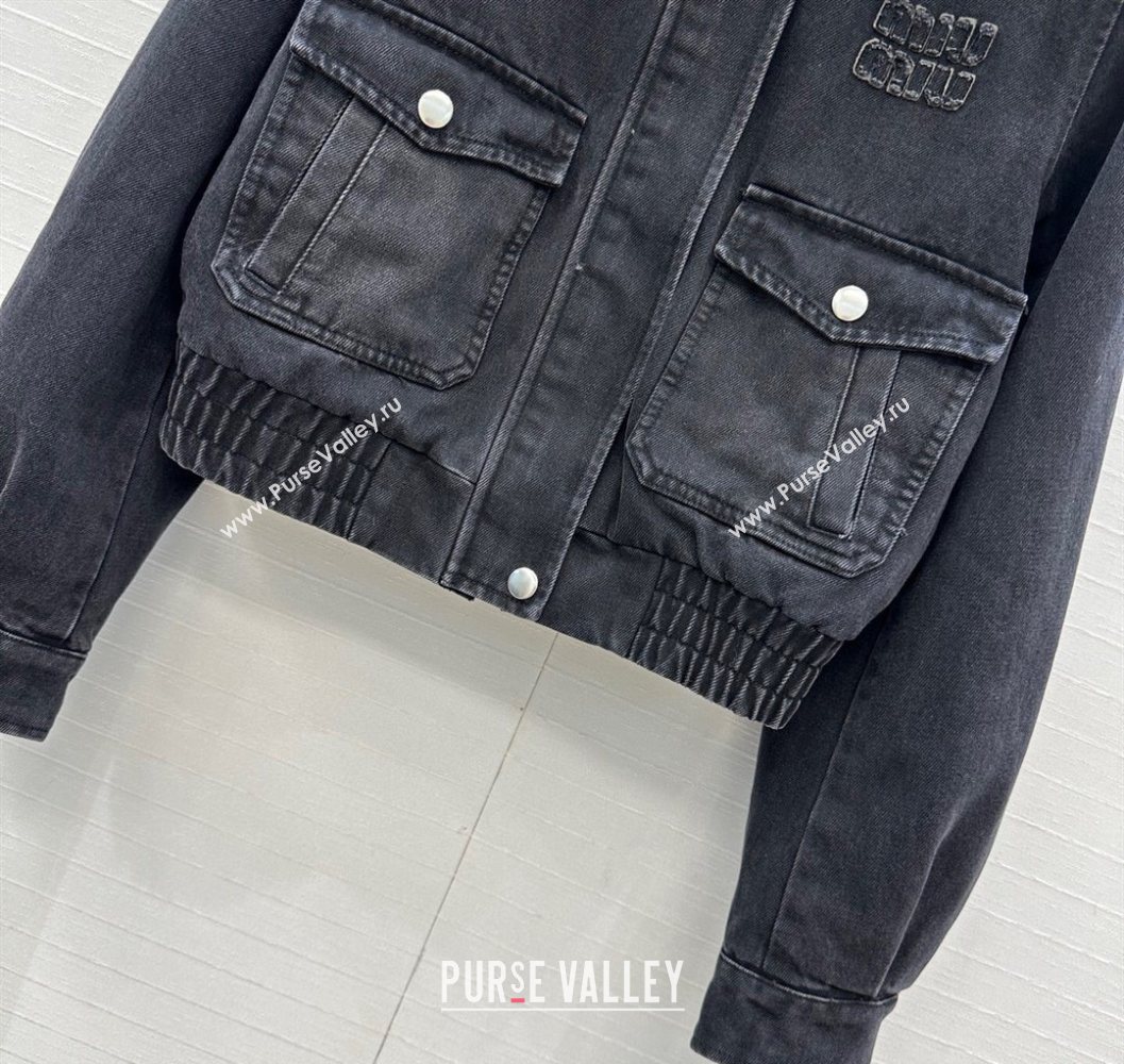Miu Miu Denim Jacket with Cotton Padded Black 2025 MM101421 (QI-251014050)