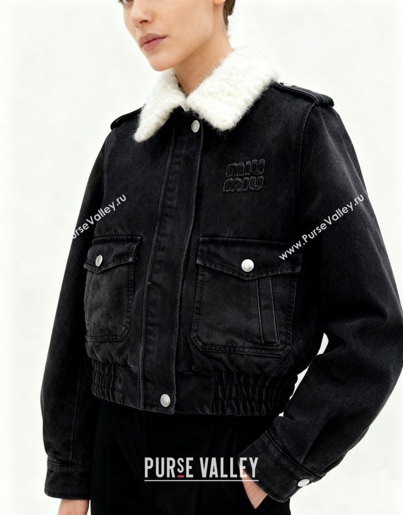 Miu Miu Denim Jacket with Cotton Padded Black 2025 MM101421 (QI-251014050)