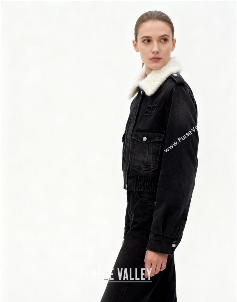 Miu Miu Denim Jacket with Cotton Padded Black 2025 MM101421 (QI-251014050)