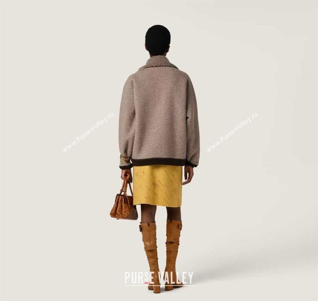 Miu Miu Shearling Blend Jacket Grey 2025 MM101411 (QI-251014026)