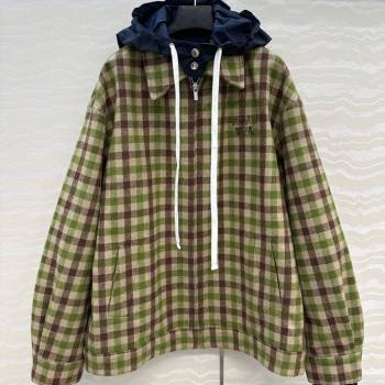 Miu Miu Plaid Jacket with Hoodie Green/Brown 2025 MM101401 (QI-251014002)