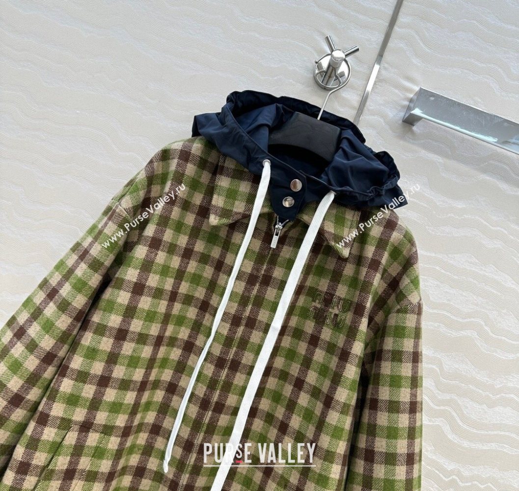 Miu Miu Plaid Jacket with Hoodie Green/Brown 2025 MM101401 (QI-251014002)