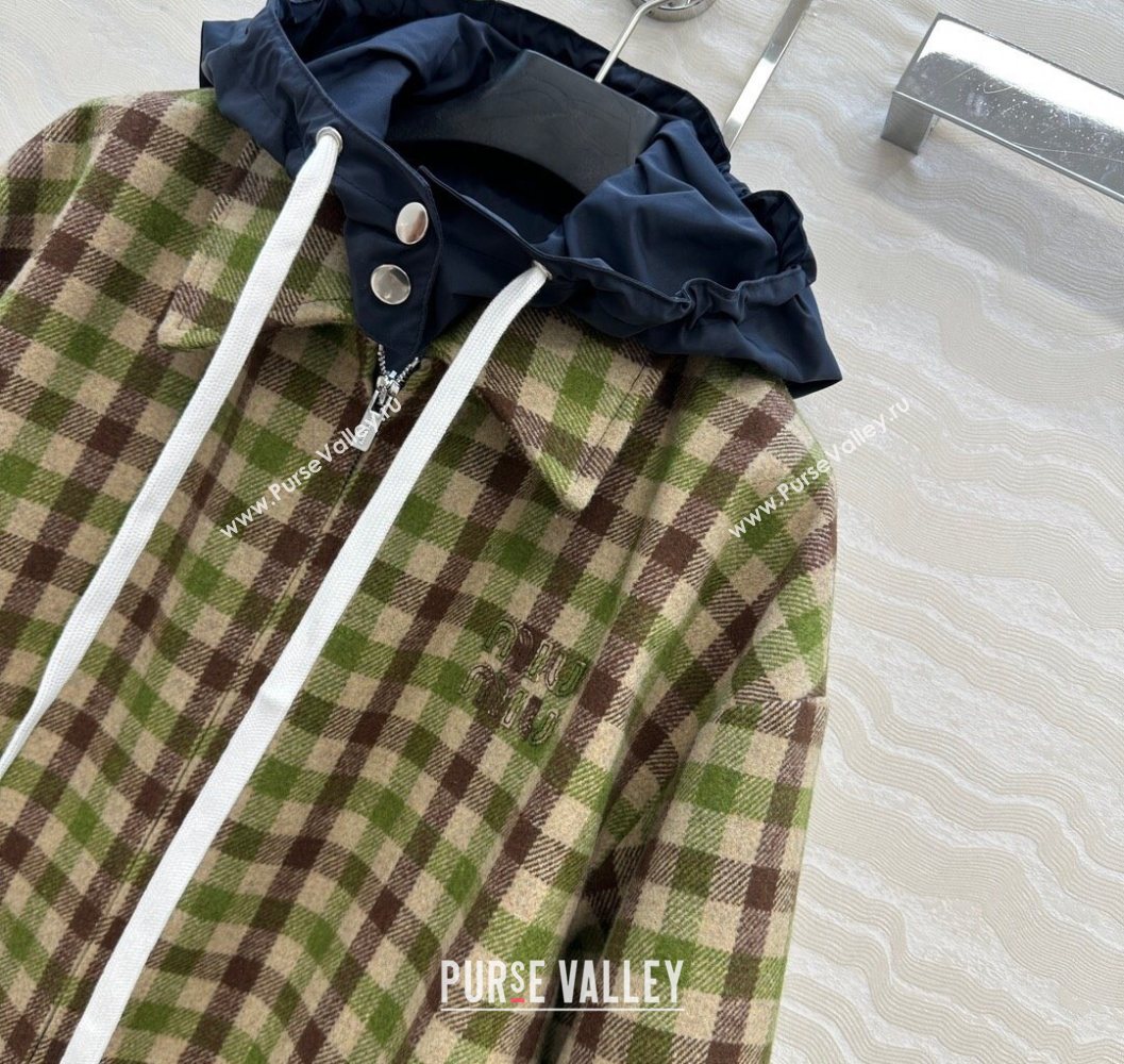 Miu Miu Plaid Jacket with Hoodie Green/Brown 2025 MM101401 (QI-251014002)