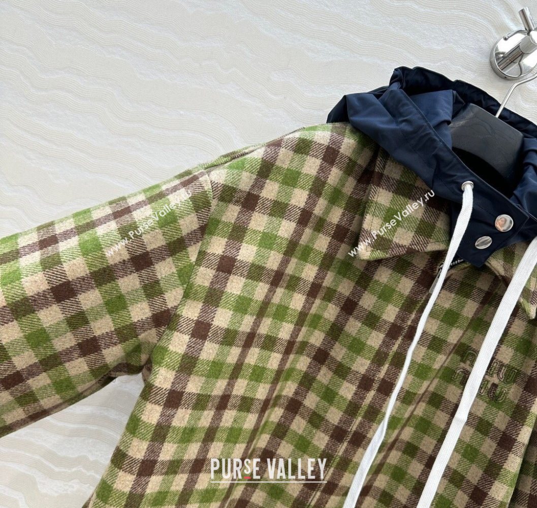 Miu Miu Plaid Jacket with Hoodie Green/Brown 2025 MM101401 (QI-251014002)