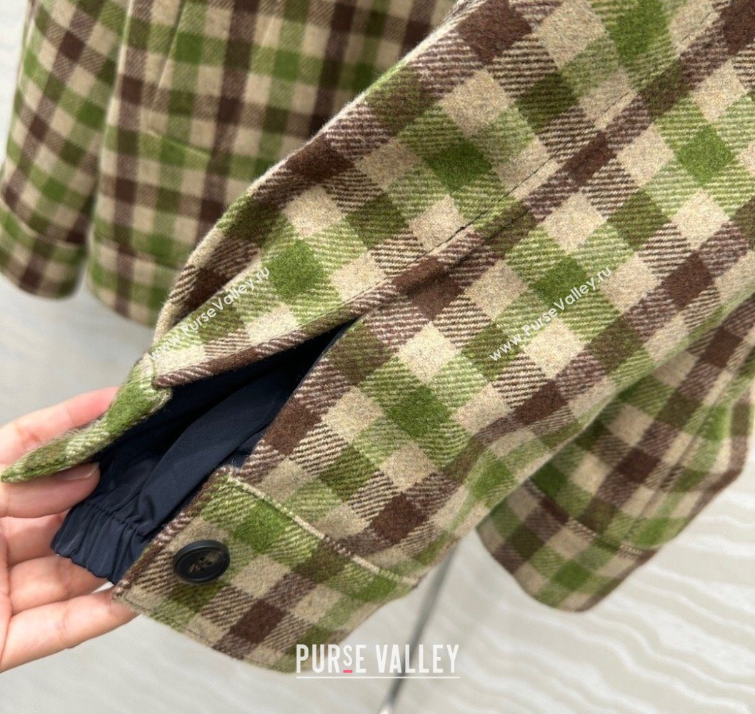 Miu Miu Plaid Jacket with Hoodie Green/Brown 2025 MM101401 (QI-251014002)