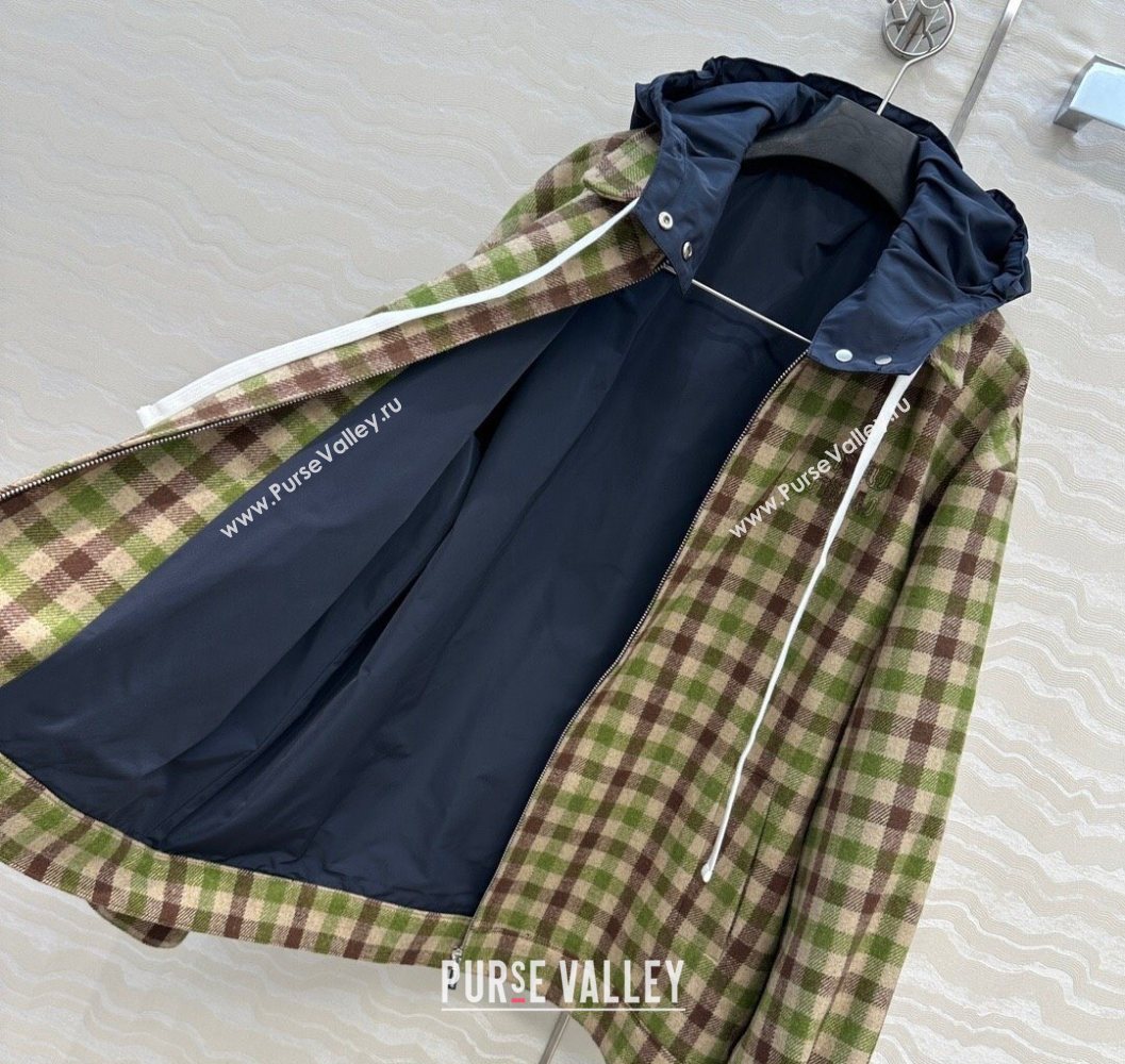 Miu Miu Plaid Jacket with Hoodie Green/Brown 2025 MM101401 (QI-251014002)