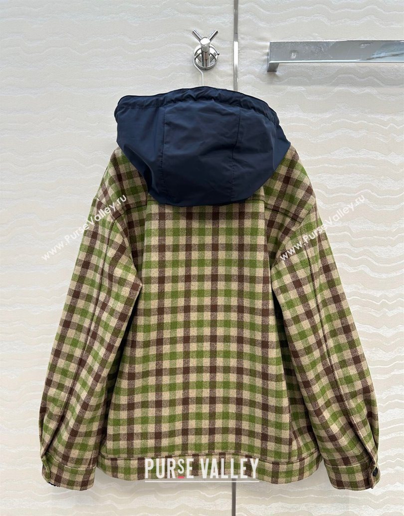 Miu Miu Plaid Jacket with Hoodie Green/Brown 2025 MM101401 (QI-251014002)