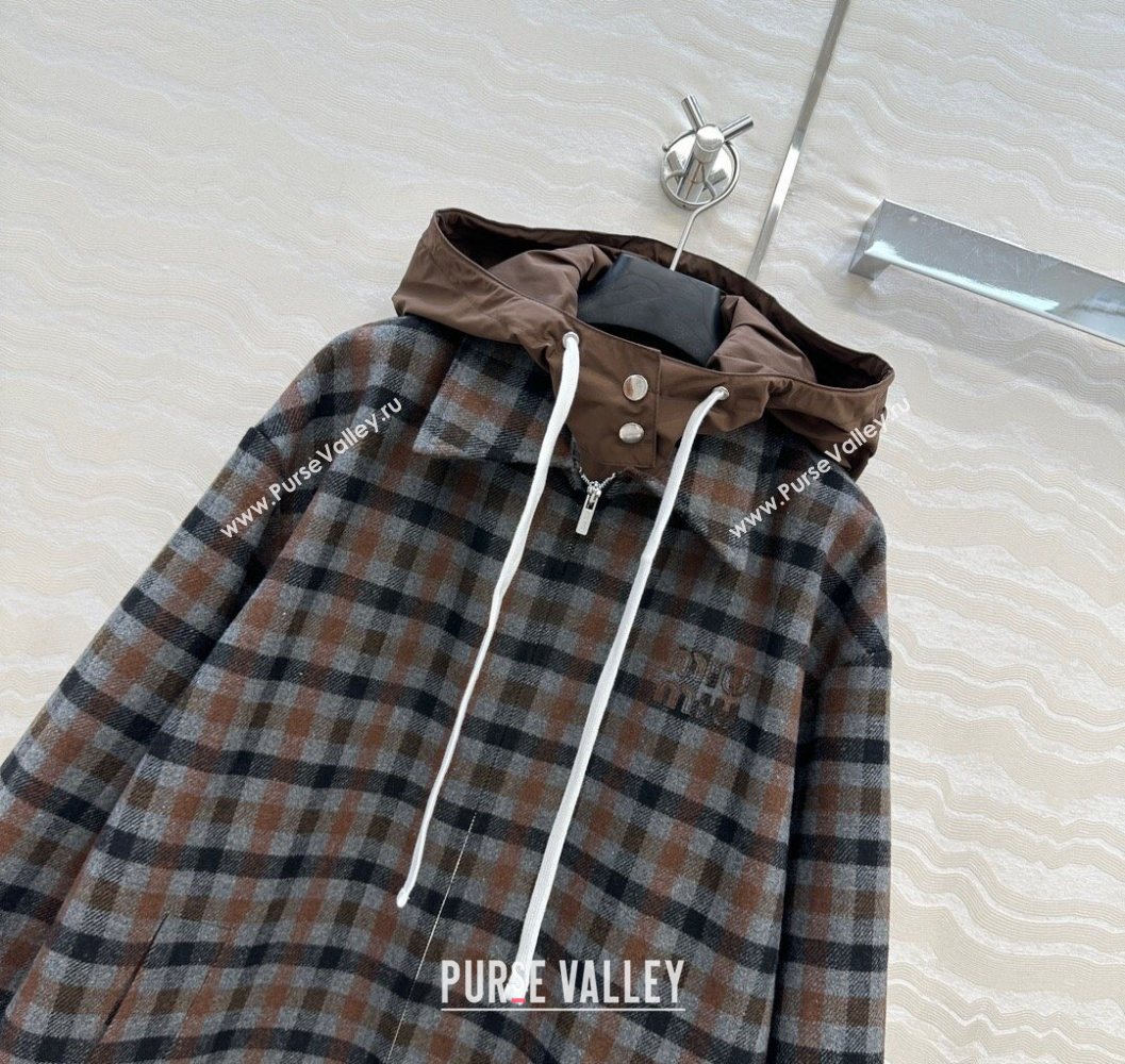 Miu Miu Plaid Jacket with Hoodie Blue/Brown 2025 MM101401 (QI-251014003)