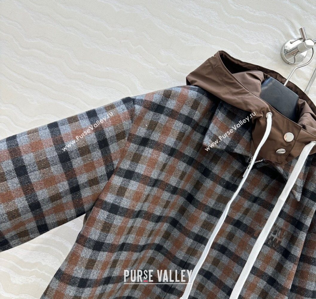 Miu Miu Plaid Jacket with Hoodie Blue/Brown 2025 MM101401 (QI-251014003)