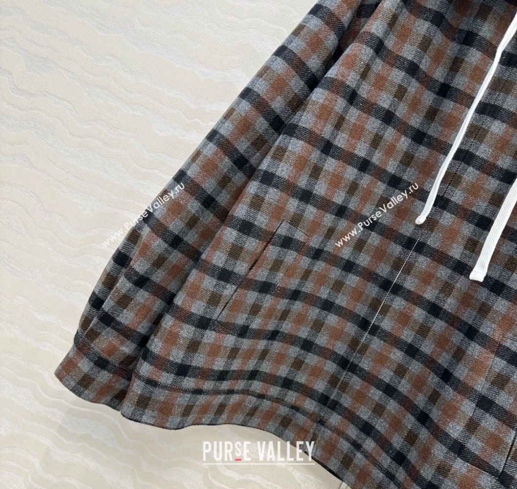 Miu Miu Plaid Jacket with Hoodie Blue/Brown 2025 MM101401 (QI-251014003)