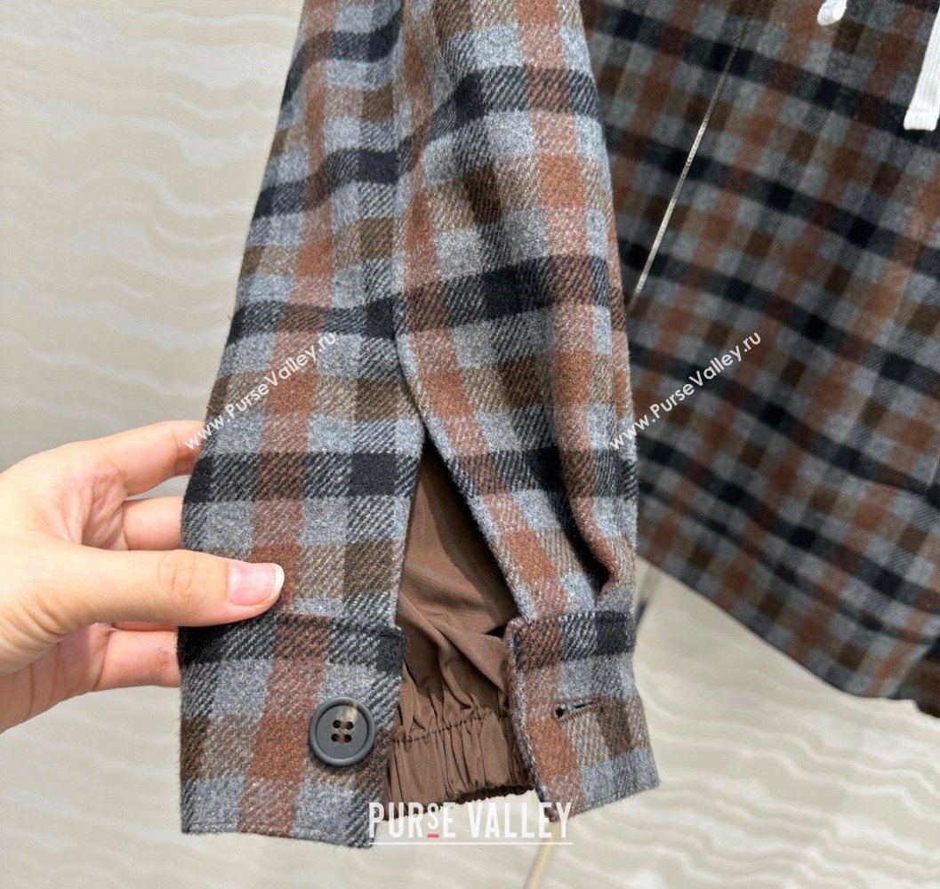 Miu Miu Plaid Jacket with Hoodie Blue/Brown 2025 MM101401 (QI-251014003)