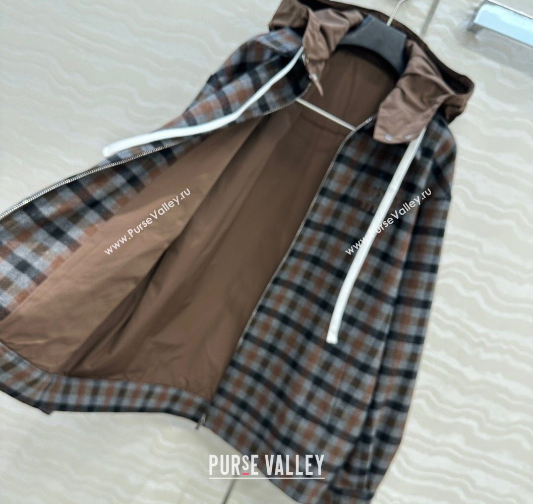 Miu Miu Plaid Jacket with Hoodie Blue/Brown 2025 MM101401 (QI-251014003)
