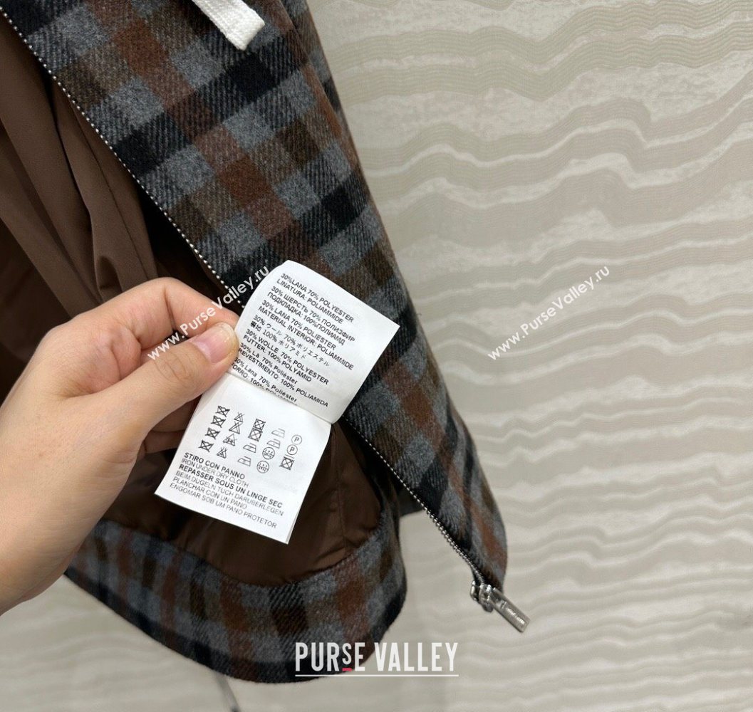 Miu Miu Plaid Jacket with Hoodie Blue/Brown 2025 MM101401 (QI-251014003)