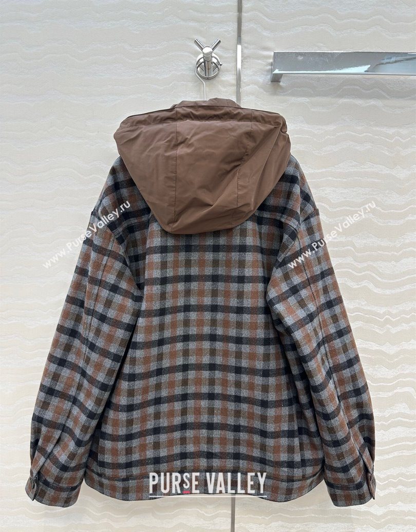 Miu Miu Plaid Jacket with Hoodie Blue/Brown 2025 MM101401 (QI-251014003)