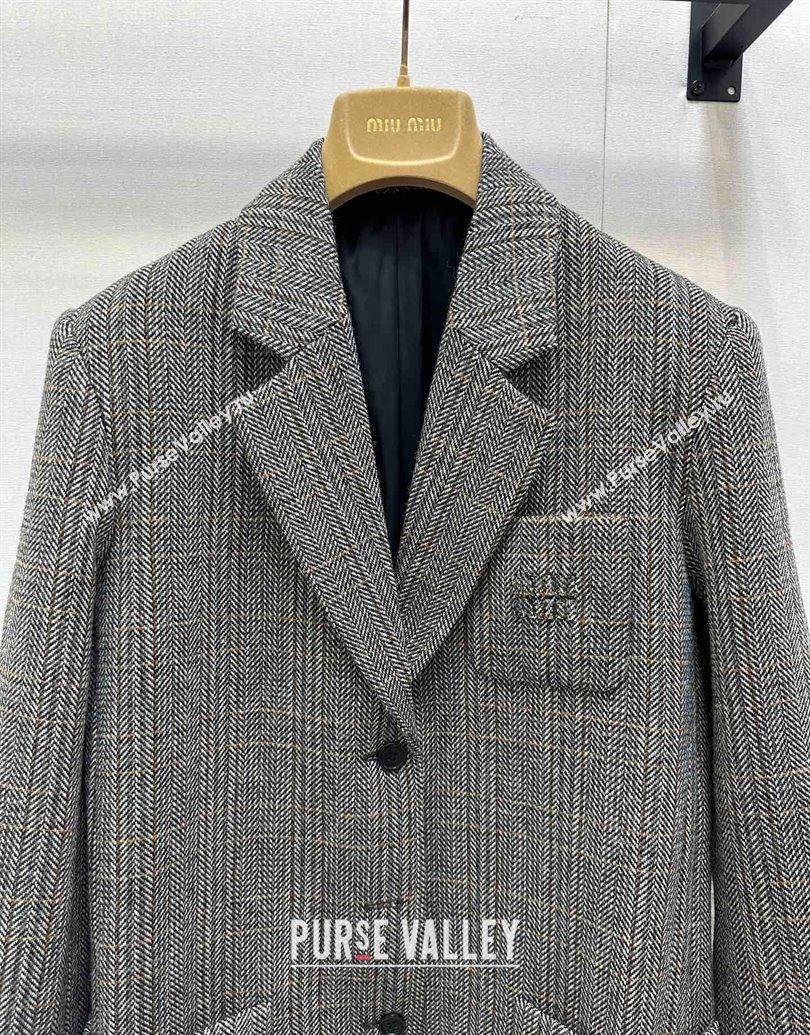 Miu Miu Wool Jacket Black/Grey/White 2025 MM101422 (QI-251014052)