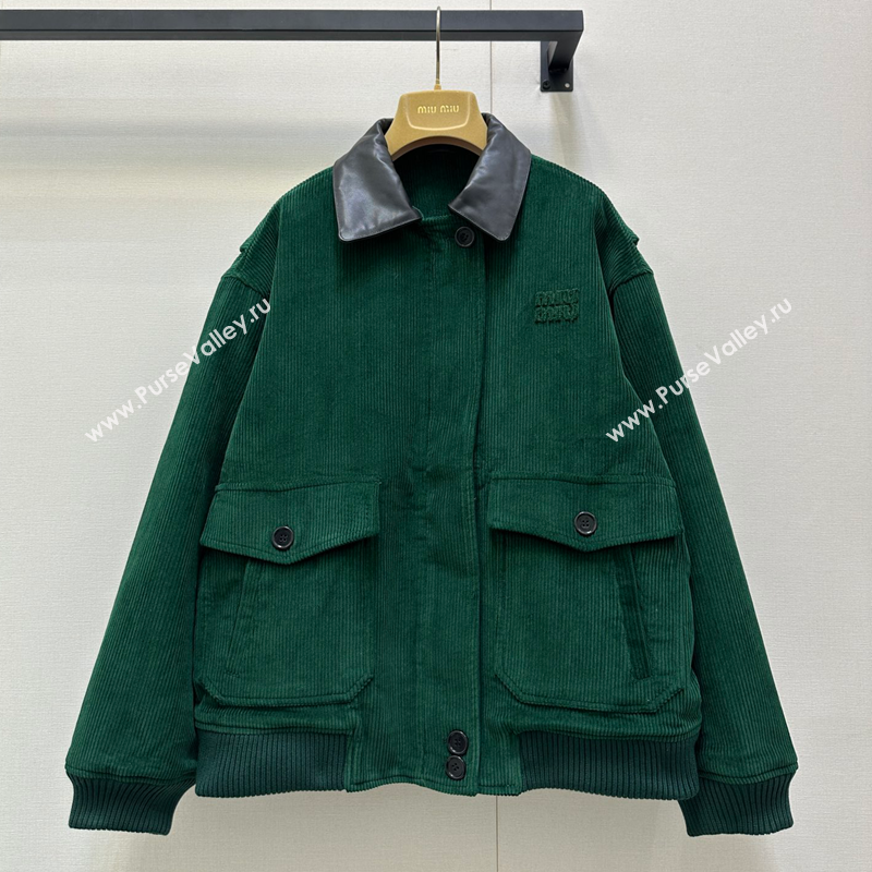 Miu Miu Corduroy Padded Jacket Green 2025 MM101419 (QI-251014044)