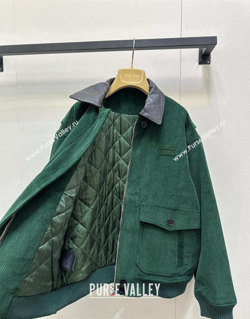 Miu Miu Corduroy Padded Jacket Green 2025 MM101419 (QI-251014044)