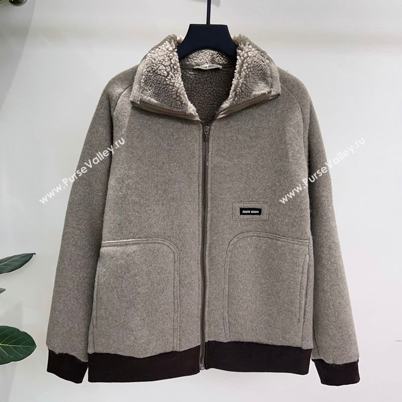 Miu Miu Shearling Blend Jacket Grey 2025 MM101411 (QI-251014026)