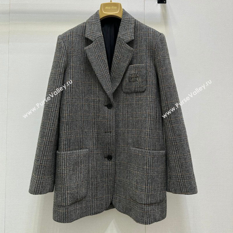 Miu Miu Wool Jacket Black/Grey/White 2025 MM101422 (QI-251014052)