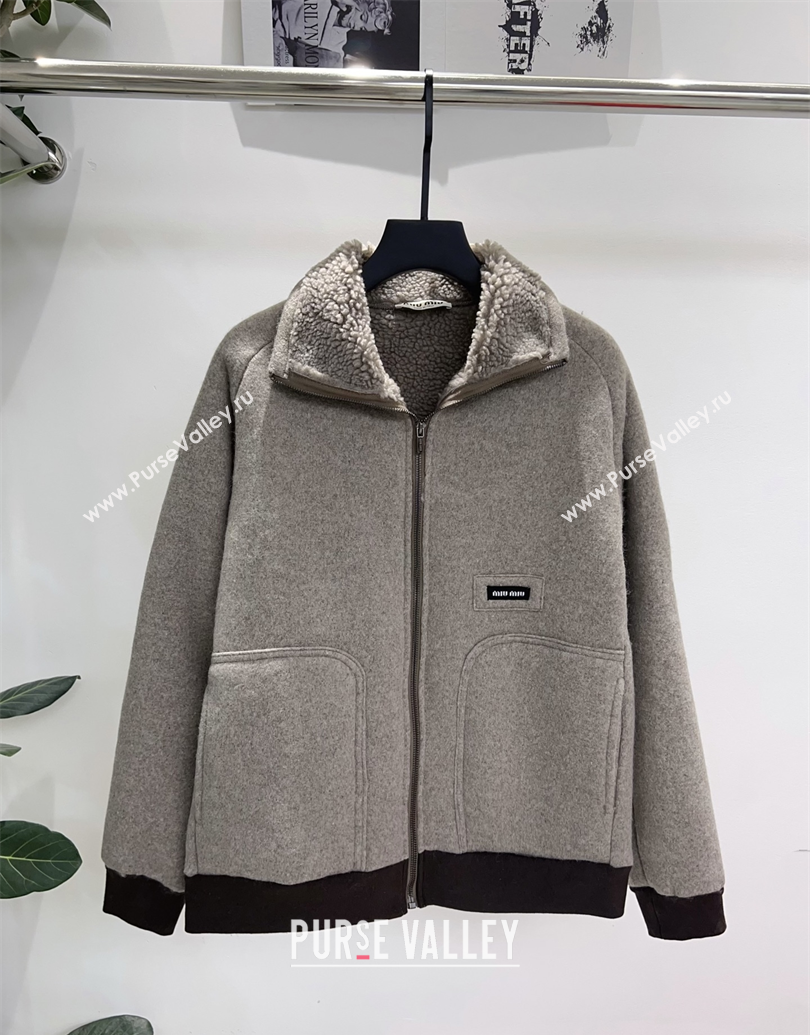 Miu Miu Shearling Blend Jacket Grey 2025 MM101411 (QI-251014026)