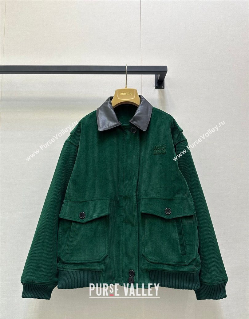 Miu Miu Corduroy Padded Jacket Green 2025 MM101419 (QI-251014044)