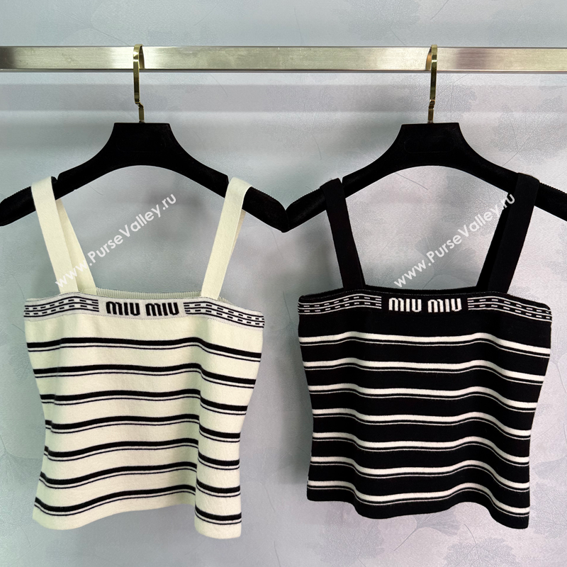 Miu Miu Wool Striped Vest White/Black 2025 MM101401 (QI-251014001)