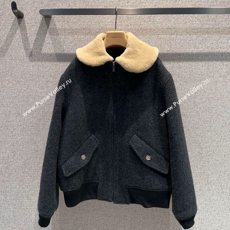 Miu Miu Wool Jacket Dark Grey 2025 MM101410 (QI-251014023)