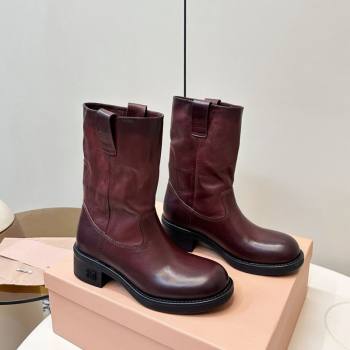 Miu Miu Leather Ankle Boots with Logo Strap Dark Brown 2025 MM102402 (MD-251024116)