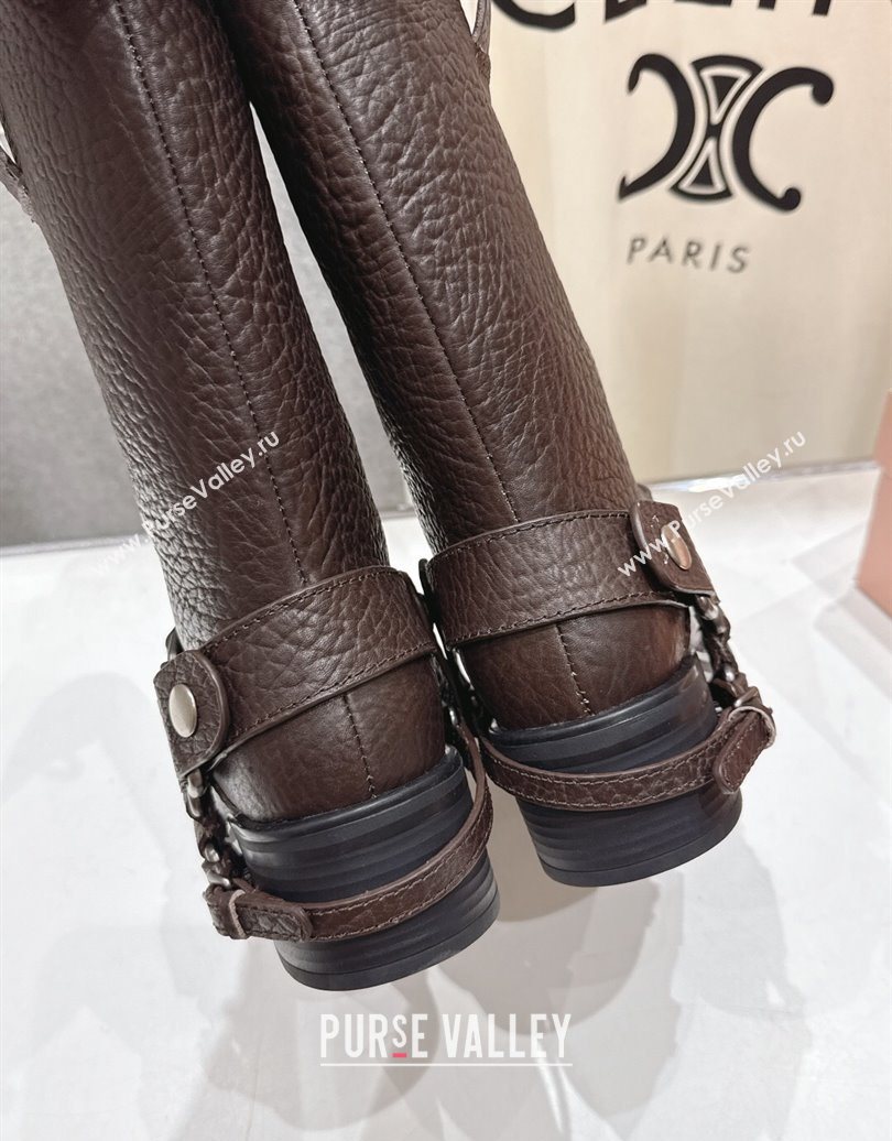 Miu Miu Embossed Leather Flat Ankle Boots with Buckle Brown 2025 MM102404 (MD-251024134)