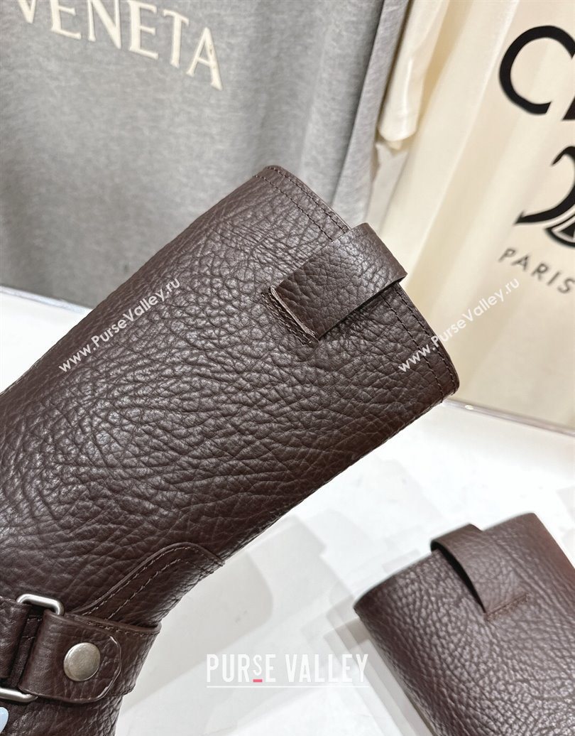 Miu Miu Embossed Leather Flat Ankle Boots with Buckle Brown 2025 MM102404 (MD-251024134)