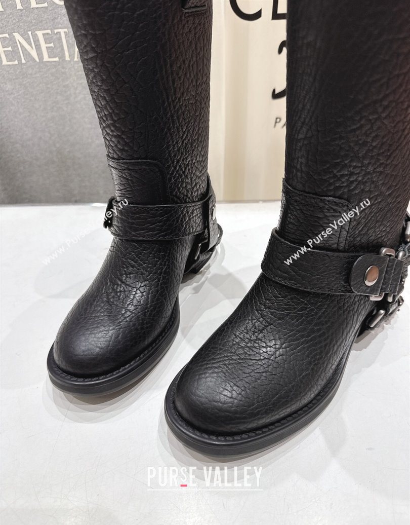 Miu Miu Embossed Leather Flat Ankle Boots with Buckle Black 2025 MM102404 (MD-251024135)