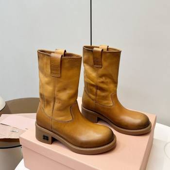 Miu Miu Leather Ankle Boots with Logo Strap Yellow 2025 MM102402 (MD-251024117)