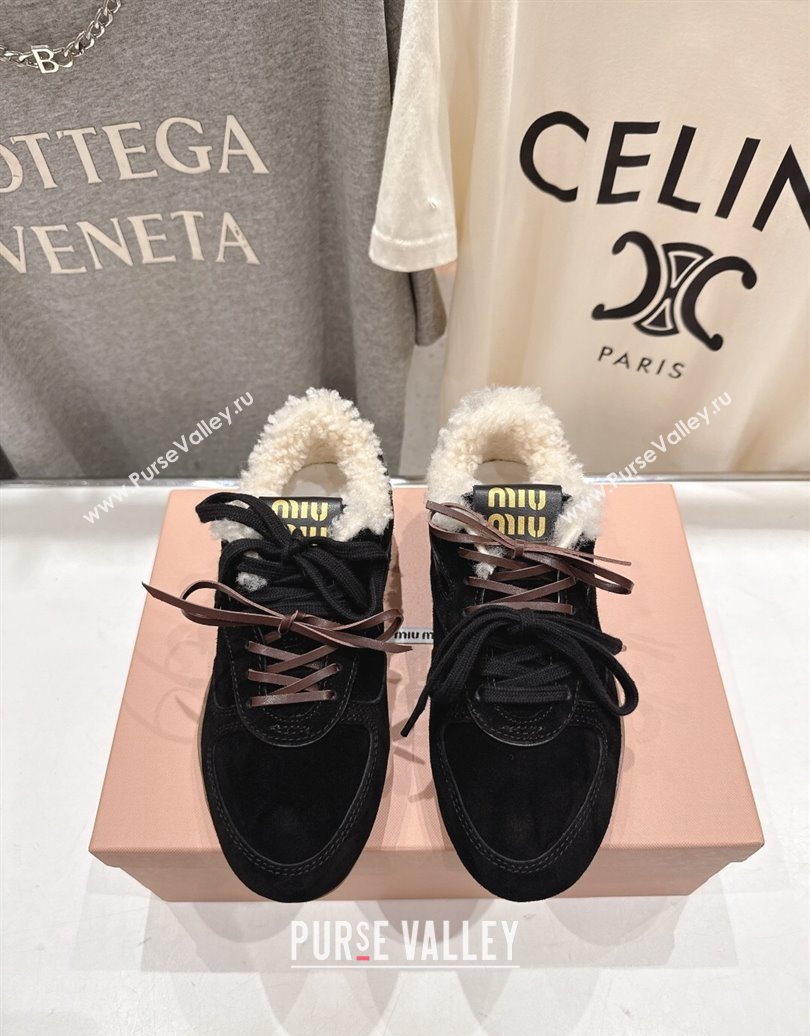 Miu Miu Gymnasium Sneakers in Suede and Wool Black 2025 1024 (MD-251024082)