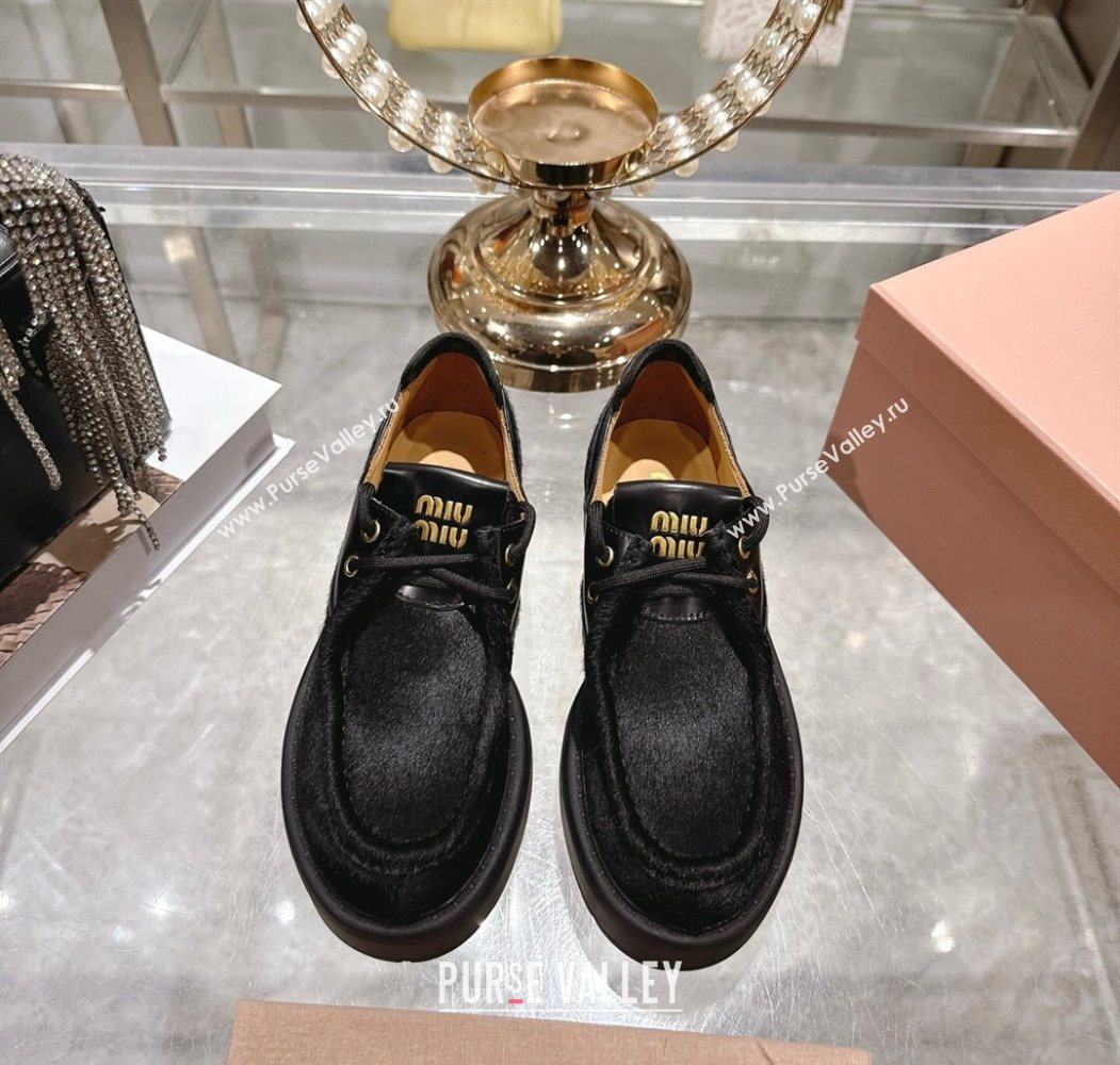 Miu Miu Mohair and Leather Laced-up Shoes Black 2025 5E964D (SS-251025001)