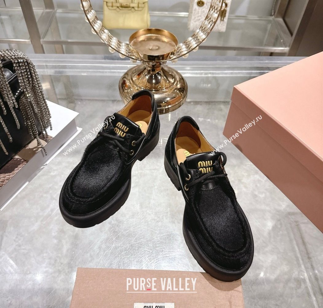 Miu Miu Mohair and Leather Laced-up Shoes Black 2025 5E964D (SS-251025001)