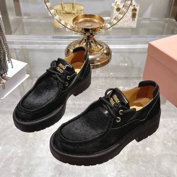 Miu Miu Mohair and Leather Laced-up Shoes Black 2025 5E964D (SS-251025001)