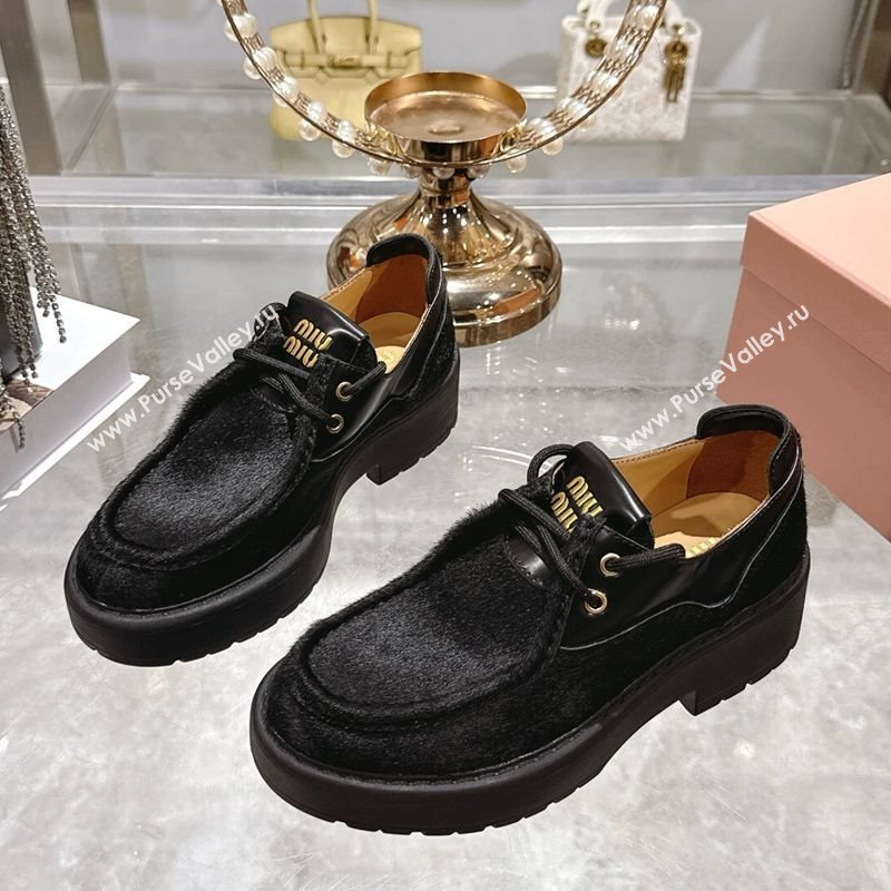 Miu Miu Mohair and Leather Laced-up Shoes Black 2025 5E964D (SS-251025001)