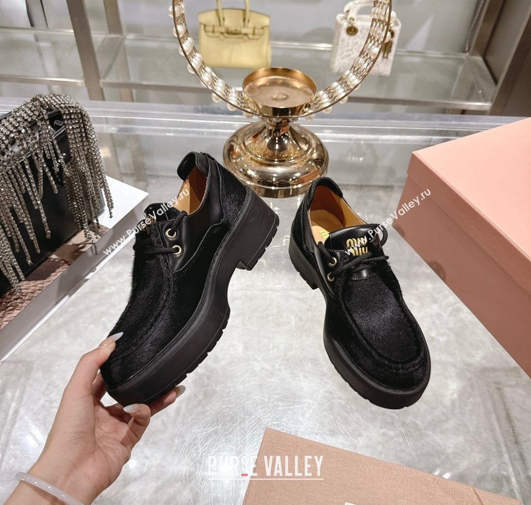 Miu Miu Mohair and Leather Laced-up Shoes Black 2025 5E964D (SS-251025001)