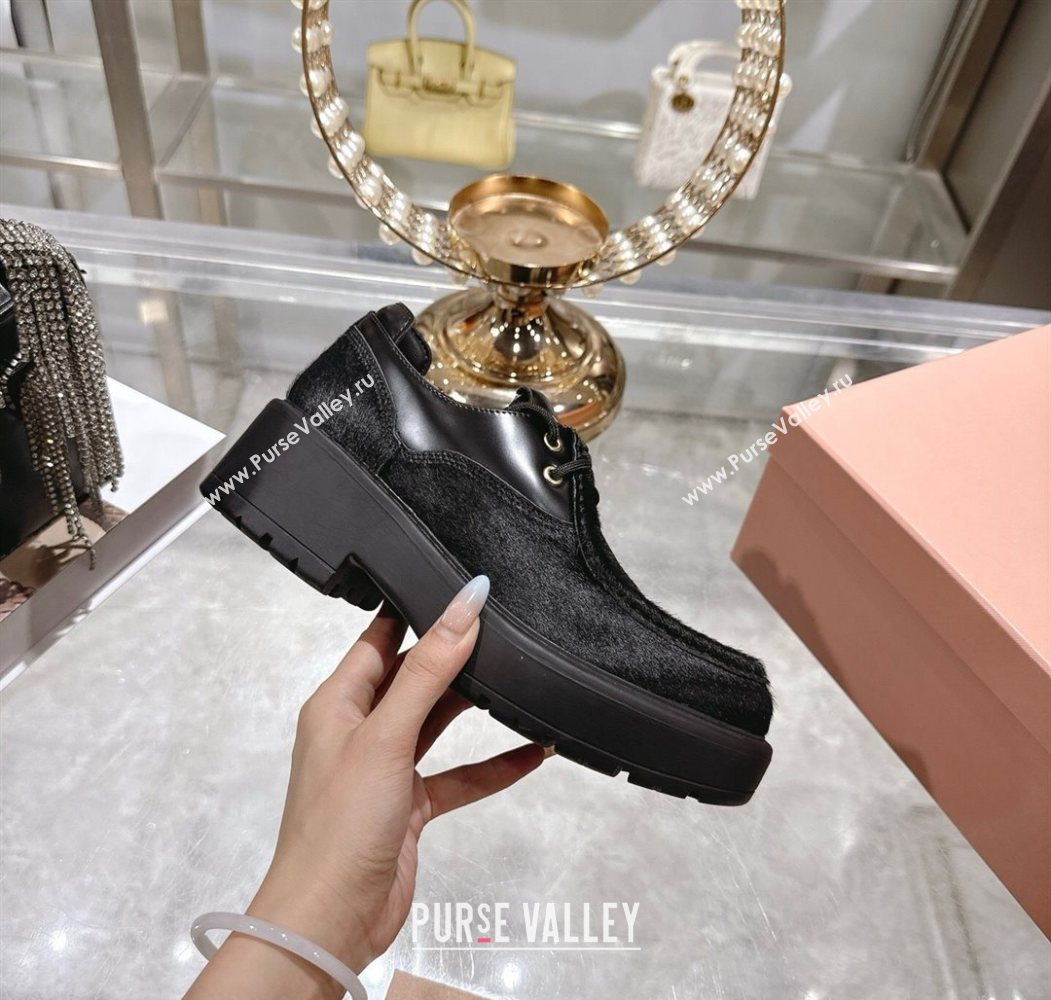 Miu Miu Mohair and Leather Laced-up Shoes Black 2025 5E964D (SS-251025001)