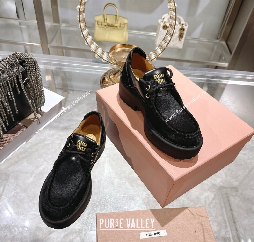 Miu Miu Mohair and Leather Laced-up Shoes Black 2025 5E964D (SS-251025001)