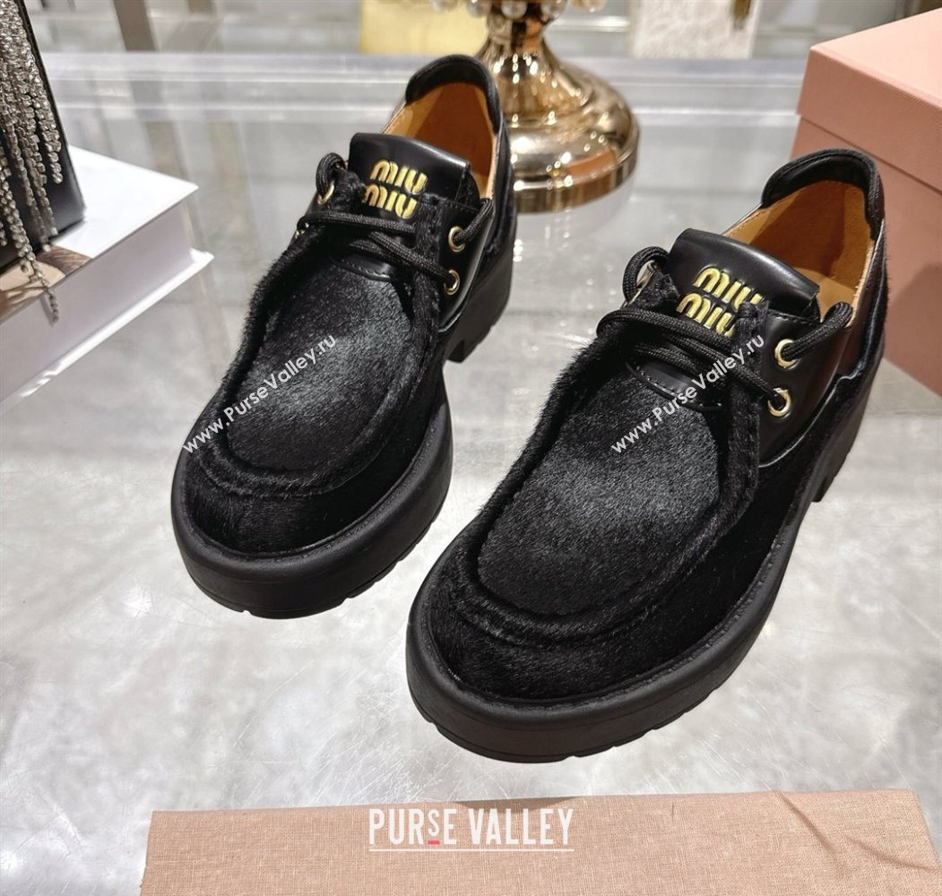 Miu Miu Mohair and Leather Laced-up Shoes Black 2025 5E964D (SS-251025001)
