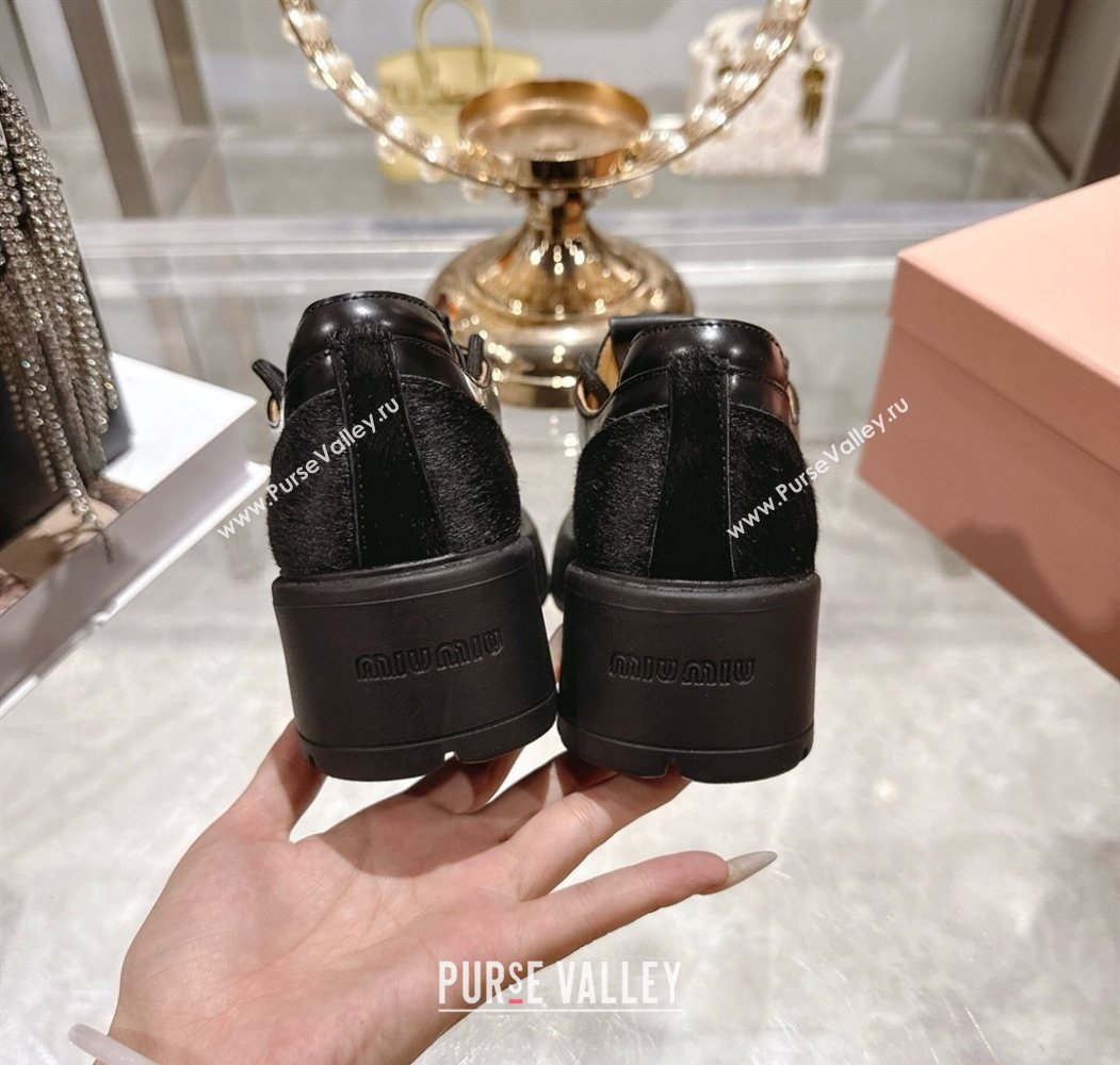 Miu Miu Mohair and Leather Laced-up Shoes Black 2025 5E964D (SS-251025001)