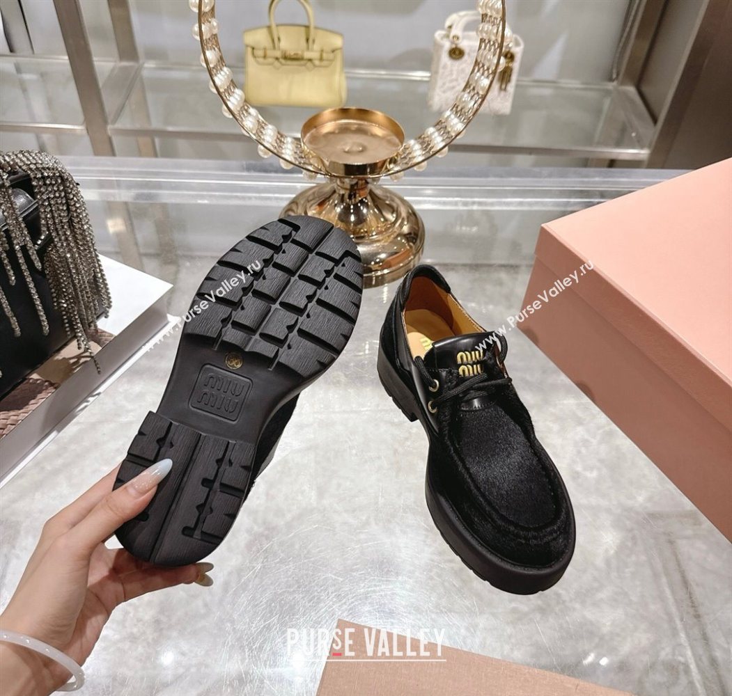 Miu Miu Mohair and Leather Laced-up Shoes Black 2025 5E964D (SS-251025001)