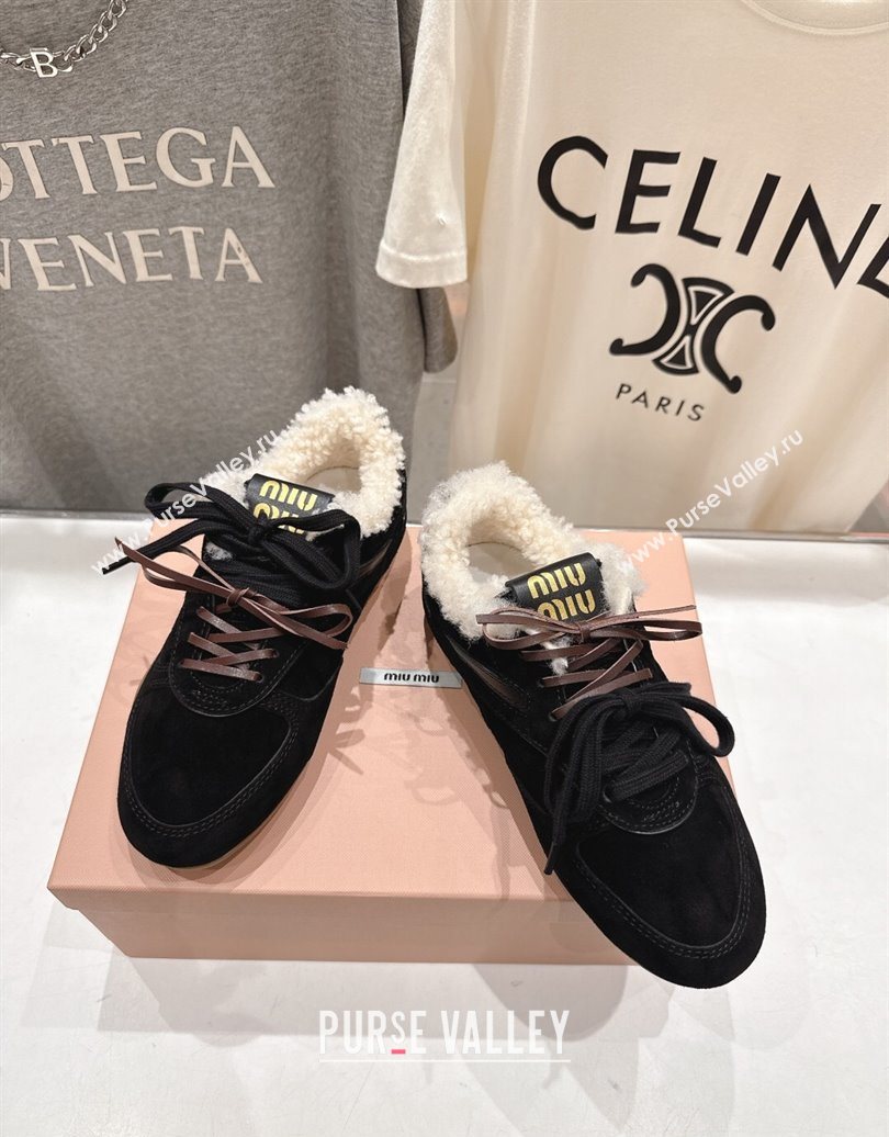 Miu Miu Gymnasium Sneakers in Suede and Wool Black 2025 1024 (MD-251024082)